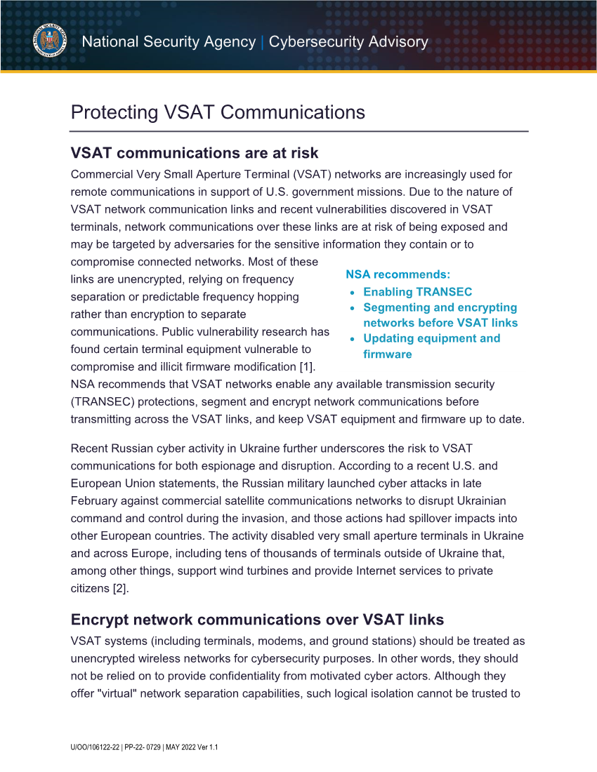  CSA: Protecting VSAT Communications (May 2022 Update)