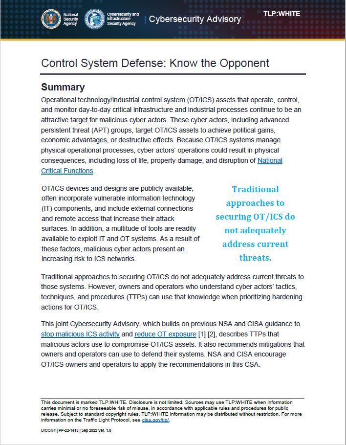  CSA: Control System Defense: Know the Opponent