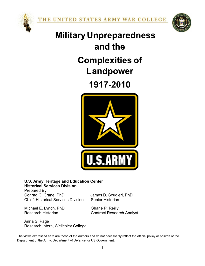  Military Unpreparedness and the Complexities of Landpower 1917-2010