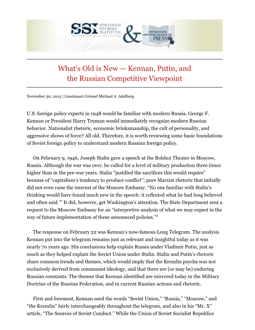  What's Old is New — Kennan, Putin, and the Russian Competitive Viewpoint