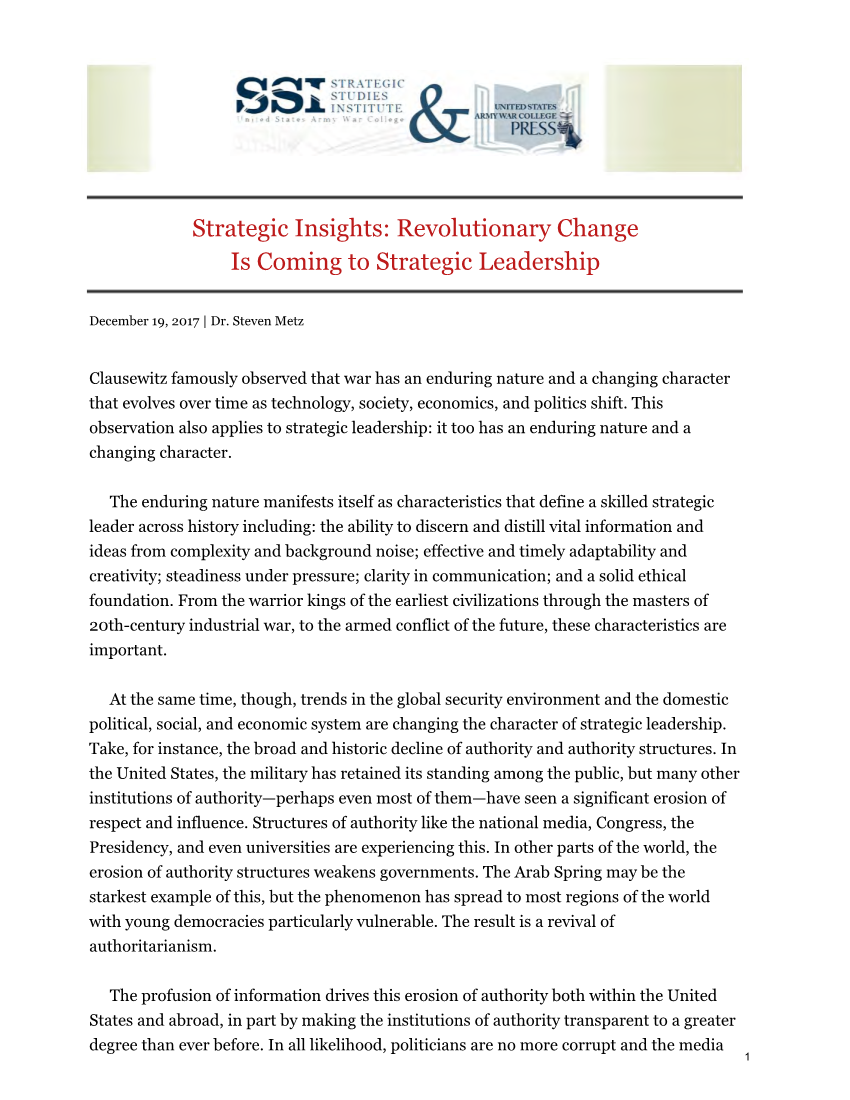  Strategic Insights: Revolutionary Change Is Coming to Strategic Leadership