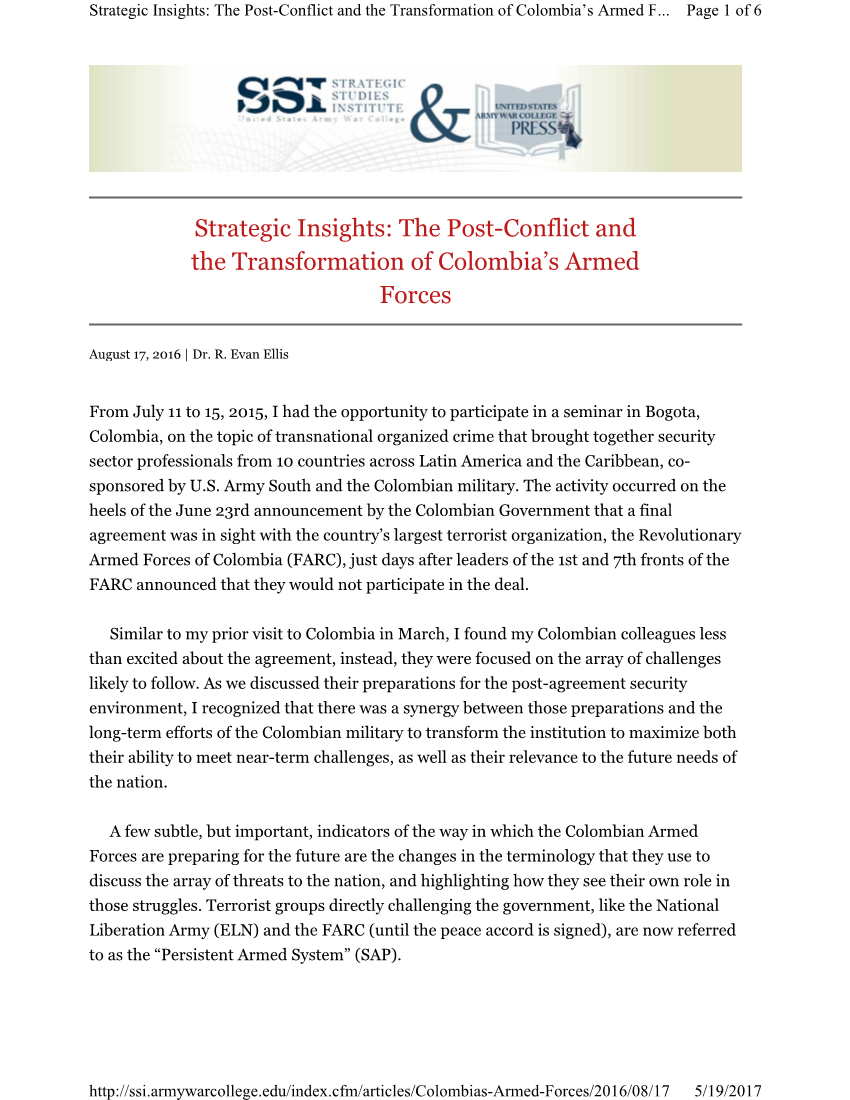  Strategic Insights: The Post-Conflict and the Transformation of Colombia’s Armed Forces