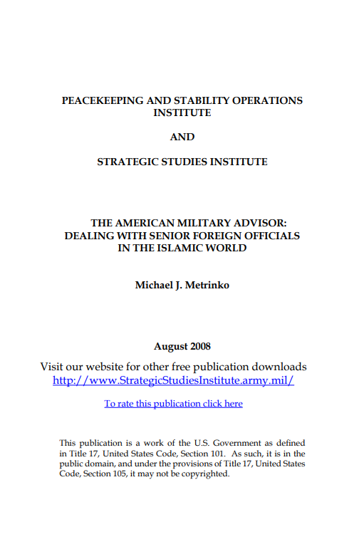  The American Military Advisor: Dealing with Senior Foreign Officials in the Islamic World