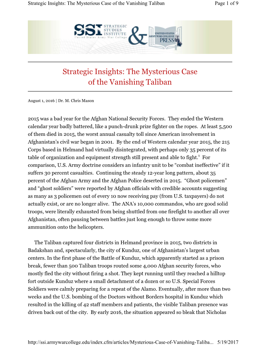  Strategic Insights: The Mysterious Case of the Vanishing Taliban