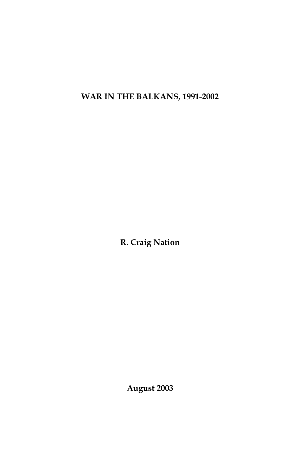  War in the Balkans, 1991-2002