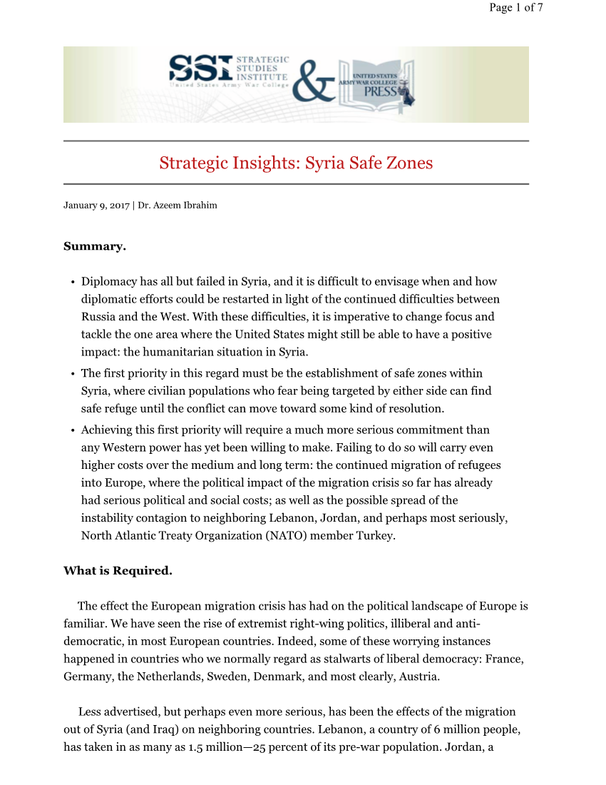  Strategic Insights: Syria Safe Zones