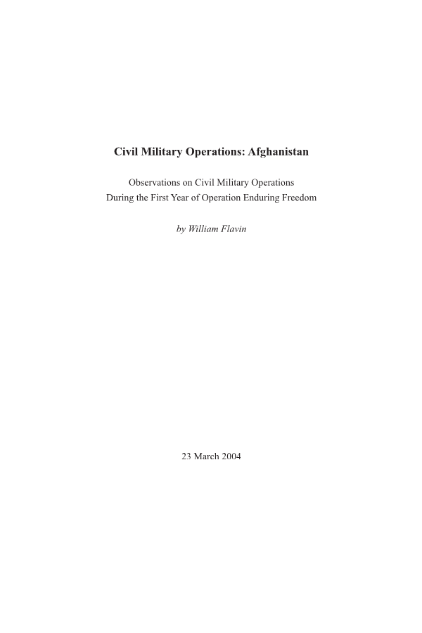  Civil Military Operations: Afghanistan