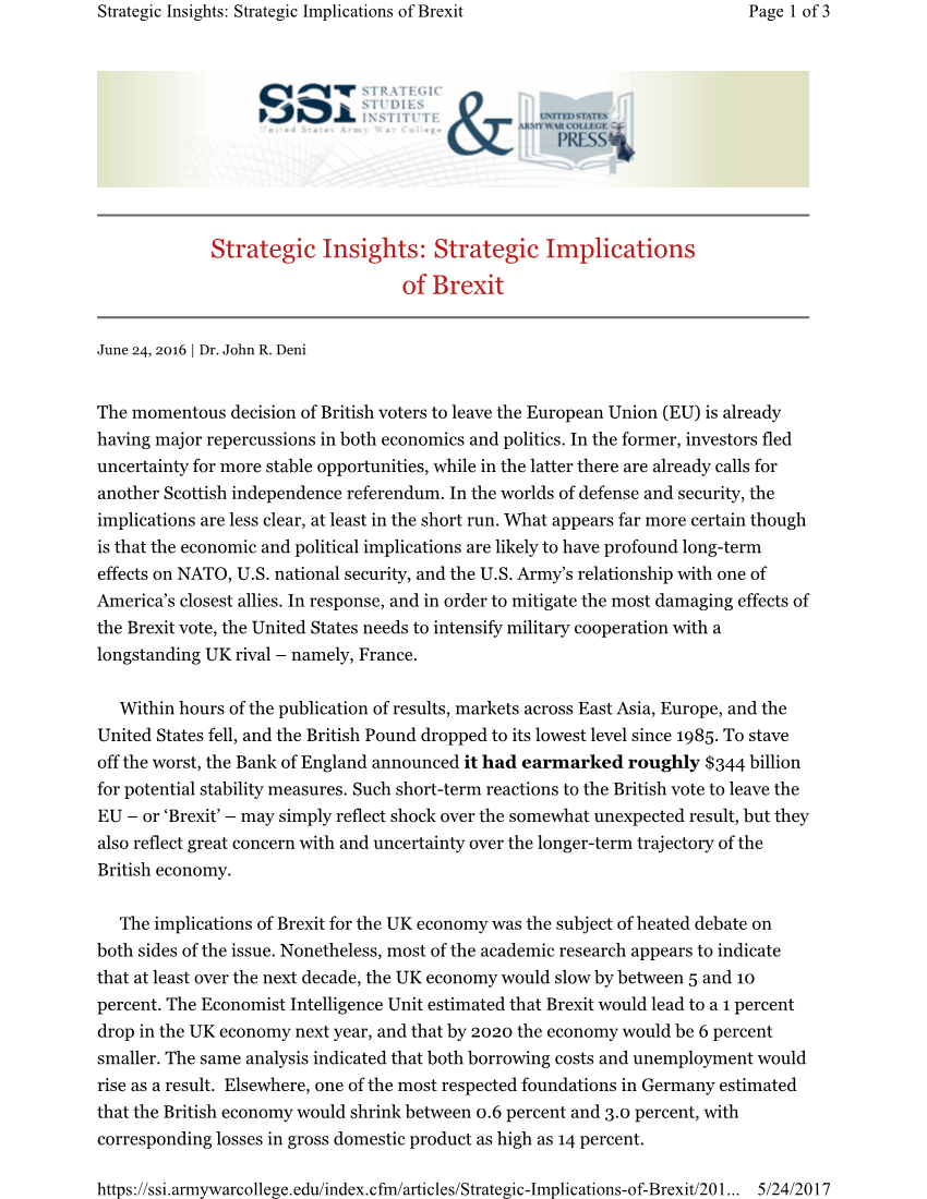  Strategic Insights: Strategic Implications of Brexit