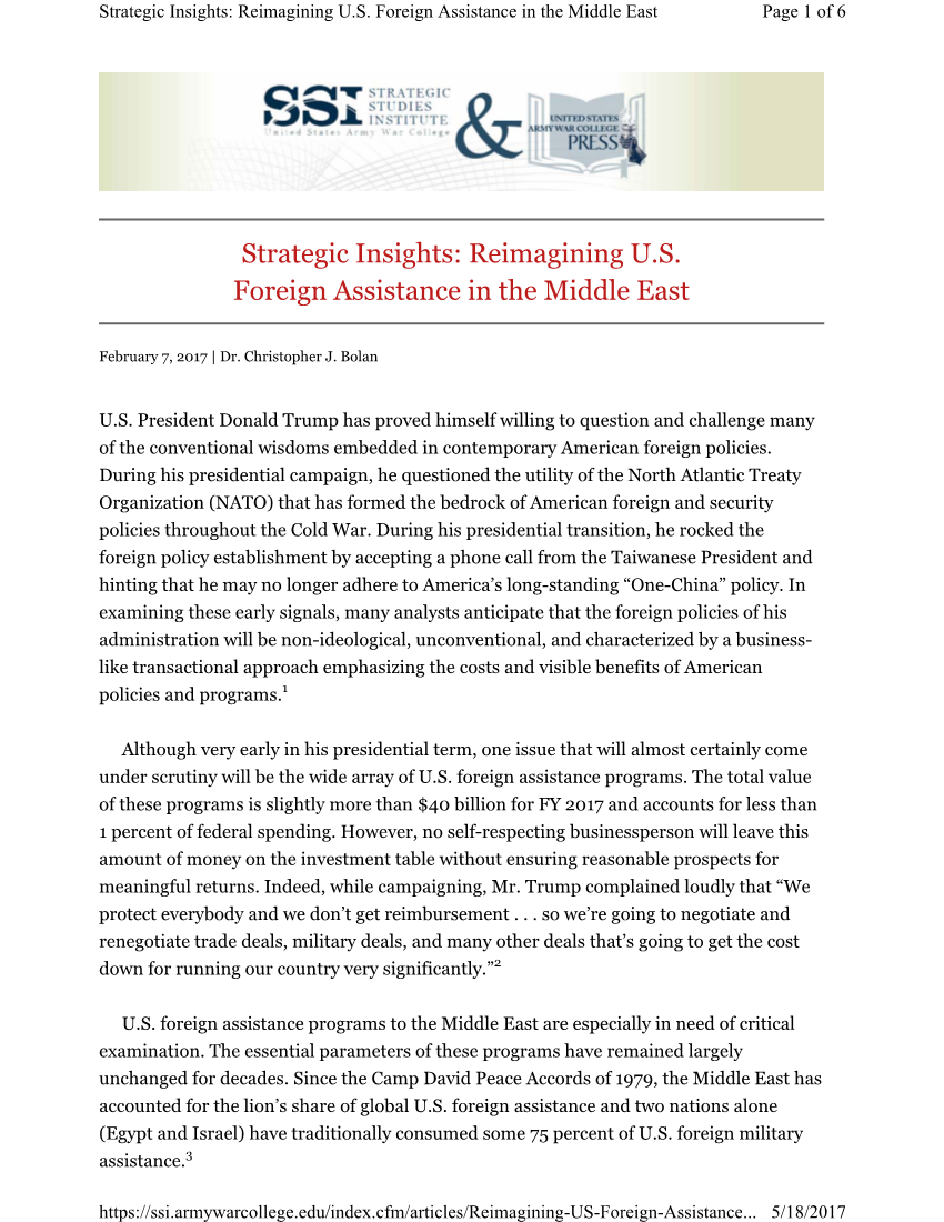 Strategic Insights: Reimagining U.S. Foreign Assistance in the Middle East