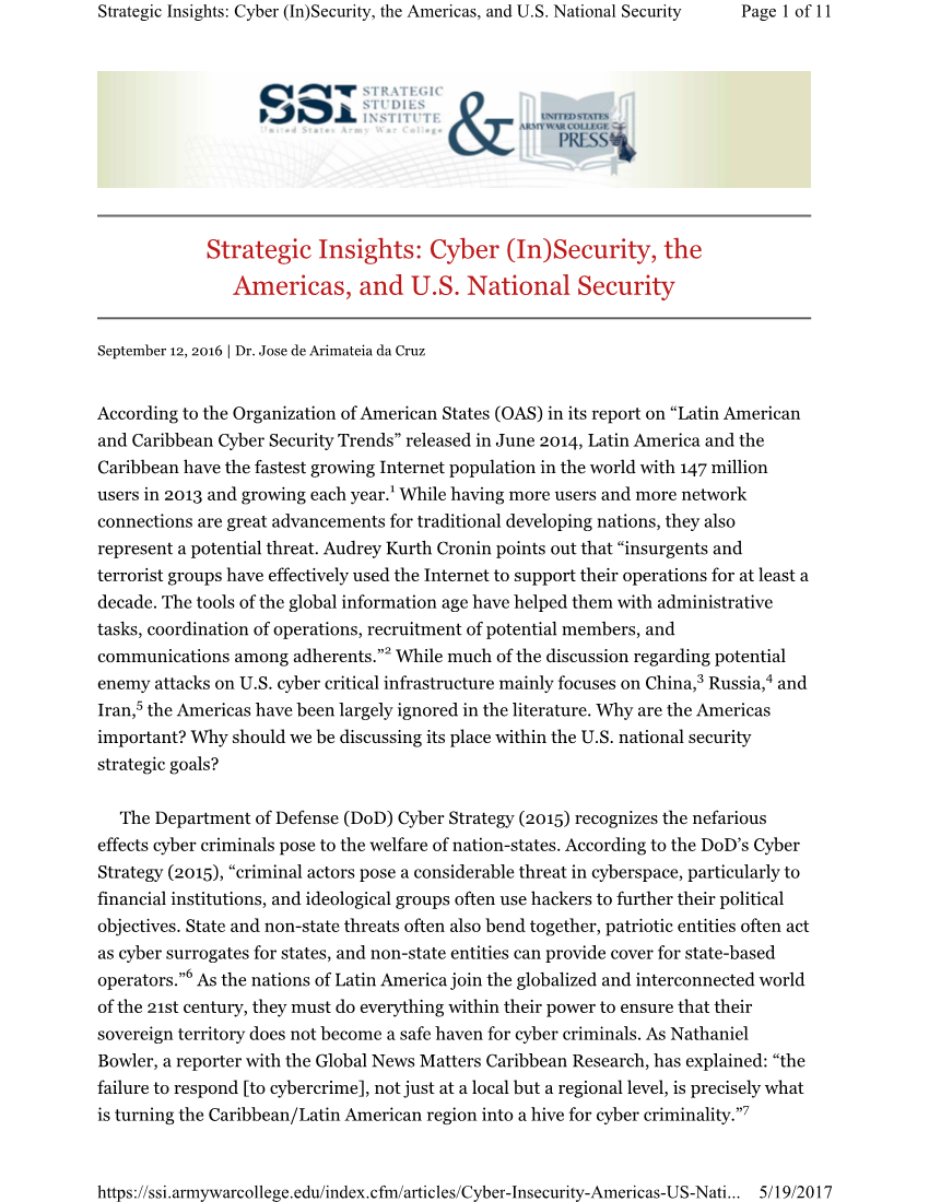  Strategic Insights: Cyber (In)Security, the Americas, and U.S. National Security