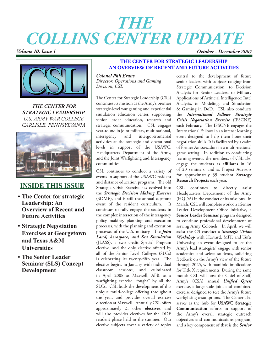  Collins Center Update Volume 10, Issue 1 Winter 2008