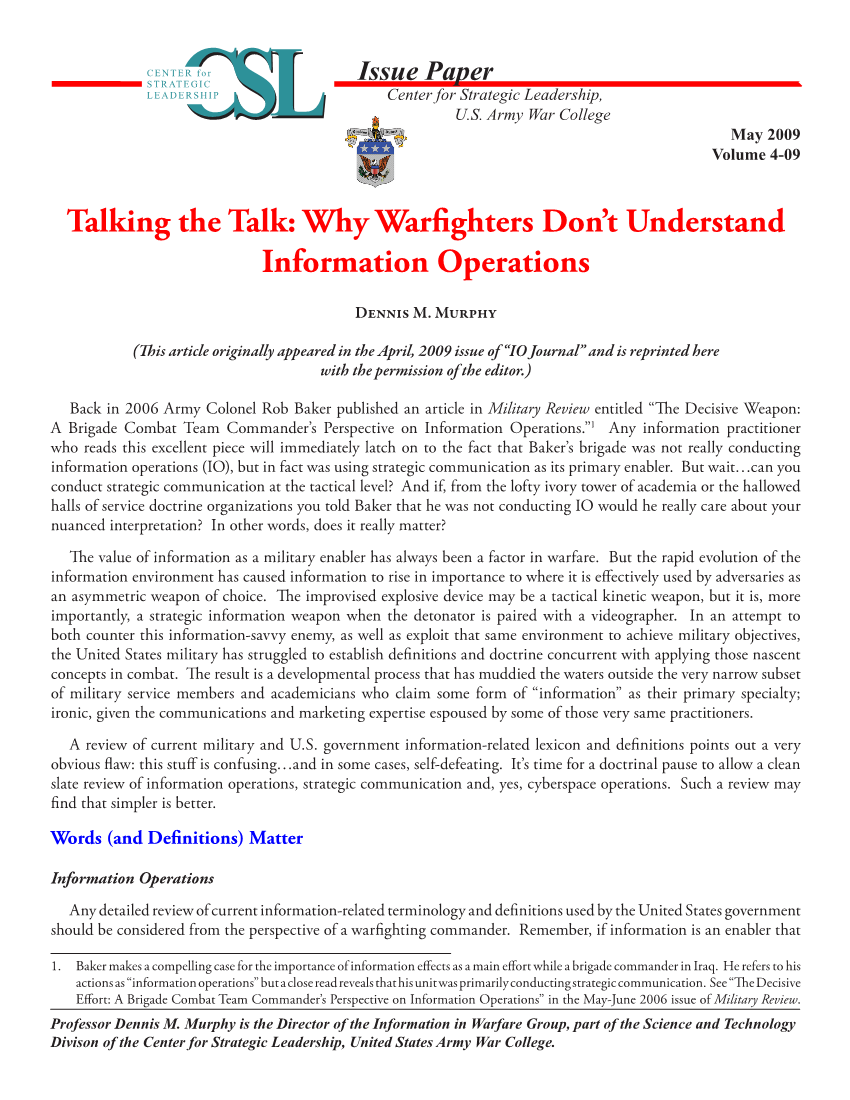  Information Operations means different things to different people.
