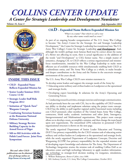  Collins Center Update, Volume 14, Issue 4 (Fall 2012)