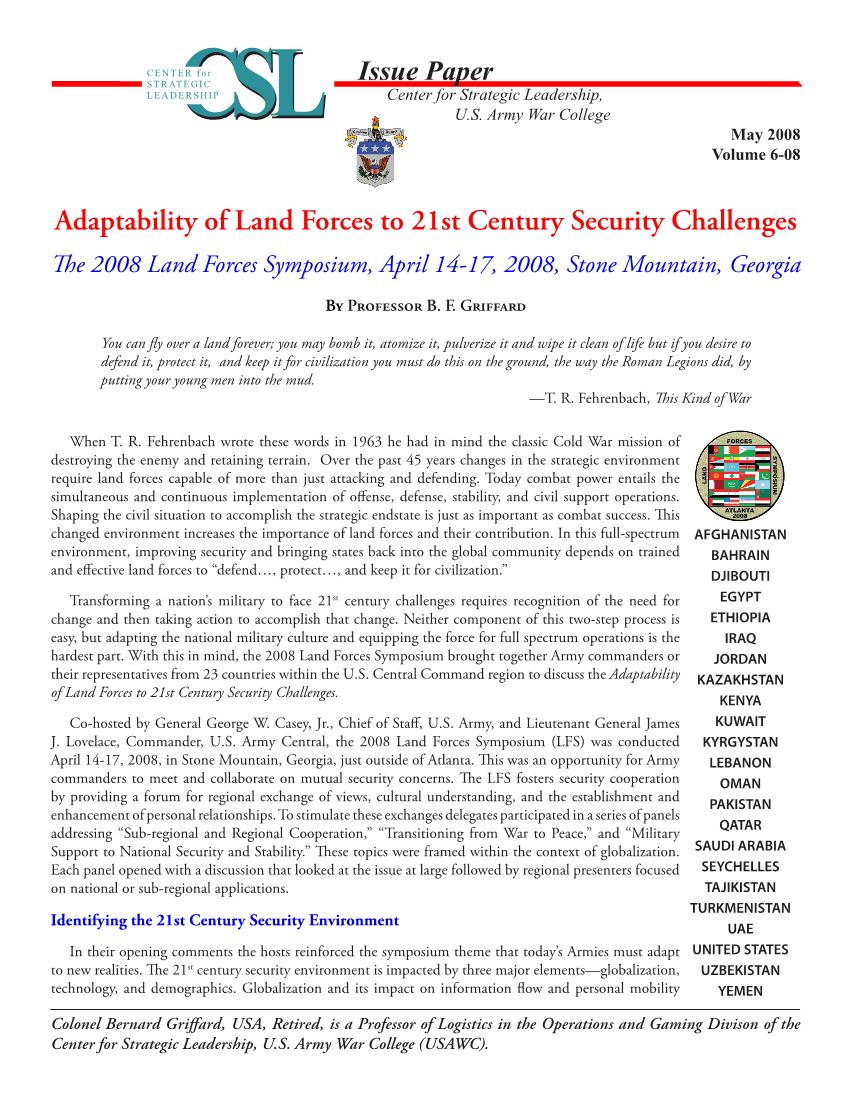  Adaptability of Land Forces to 21st Century Security Challenges