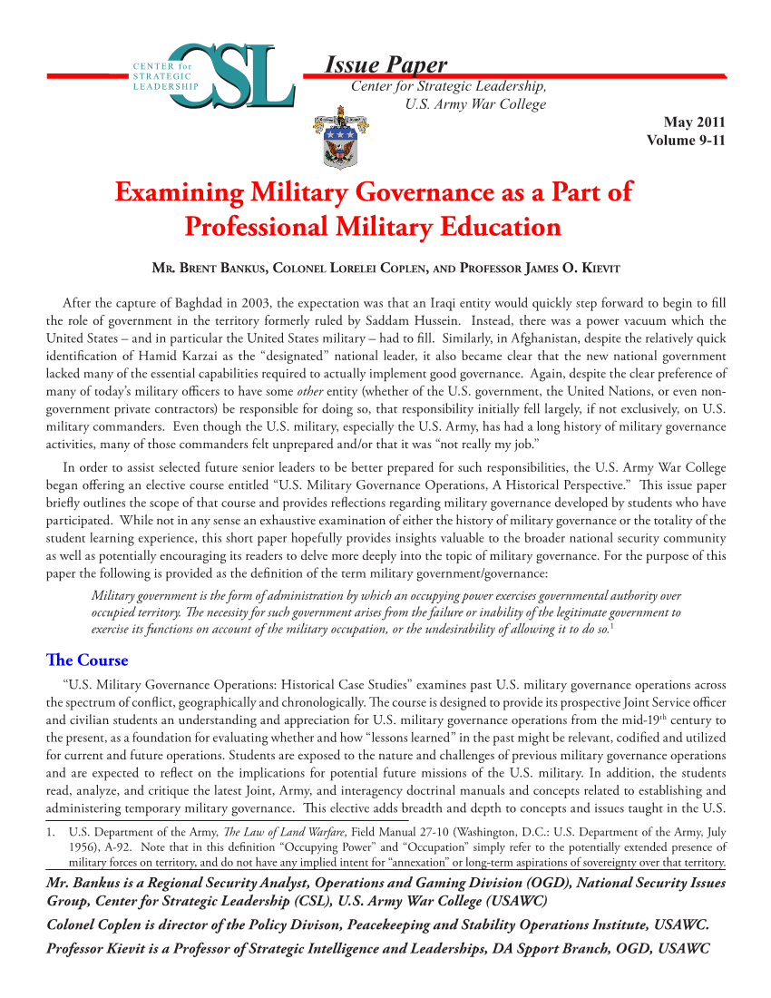  Examining Military Governance as a Part of Professional Military Education