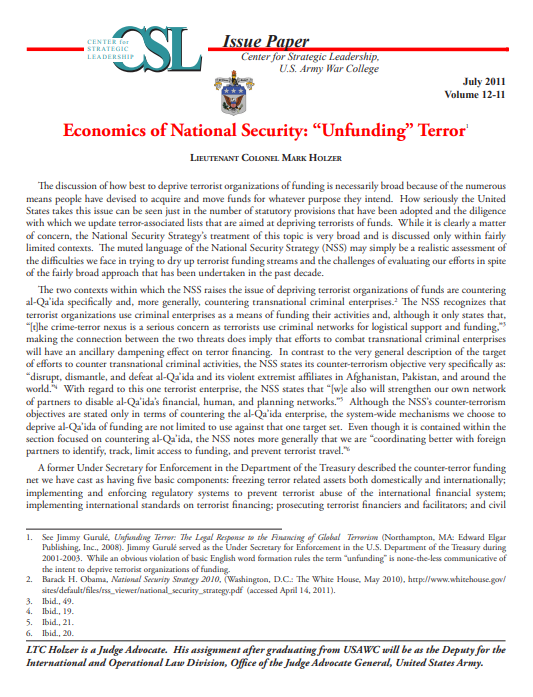  Economics of National Security: "Unfunding" Terror