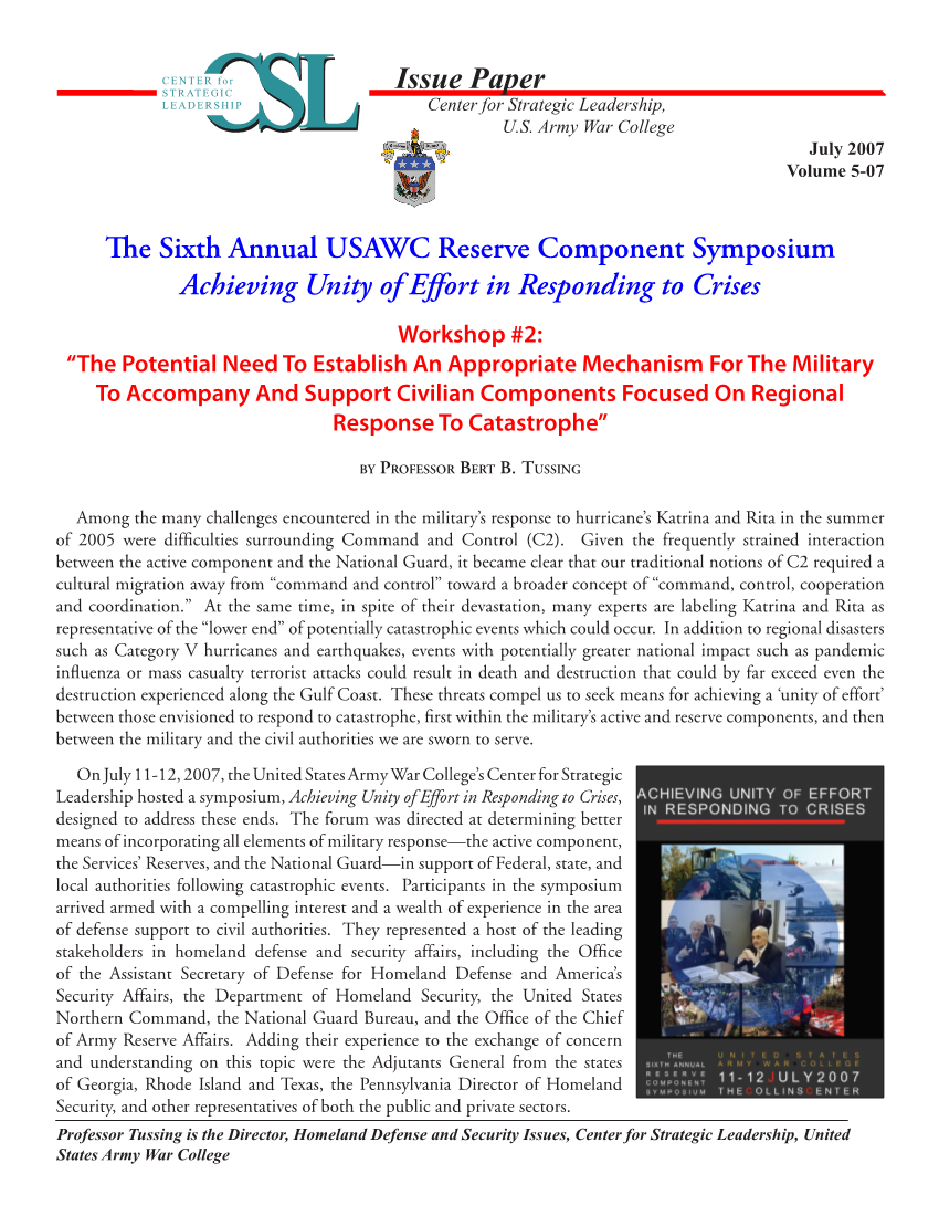  Sixth Annual Reserve Component Symposium Workshop #2