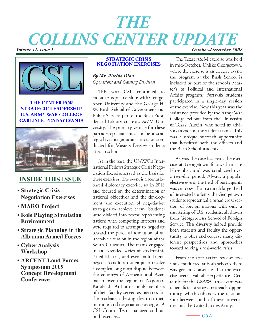  Collins Center Update, Volume 11, Issue 1 (Winter 2009)