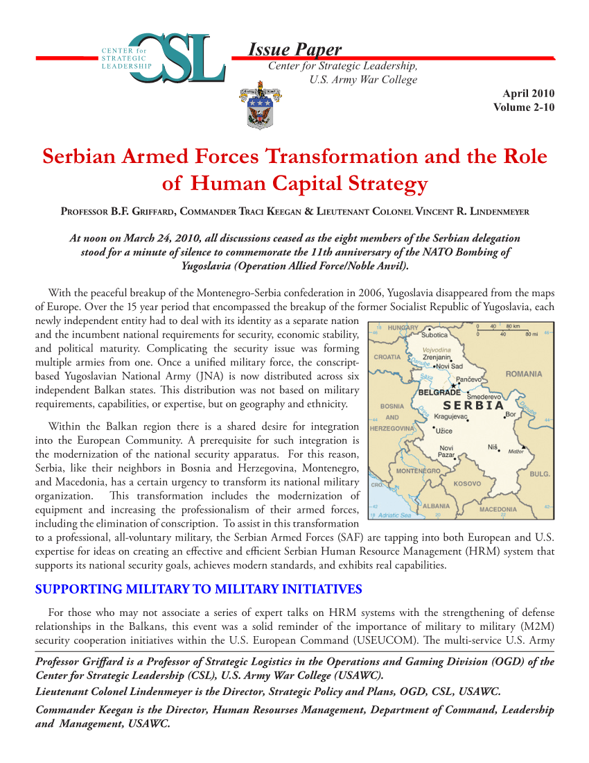 Serbian Army Transformation and the Role of Human Capital Strategy
