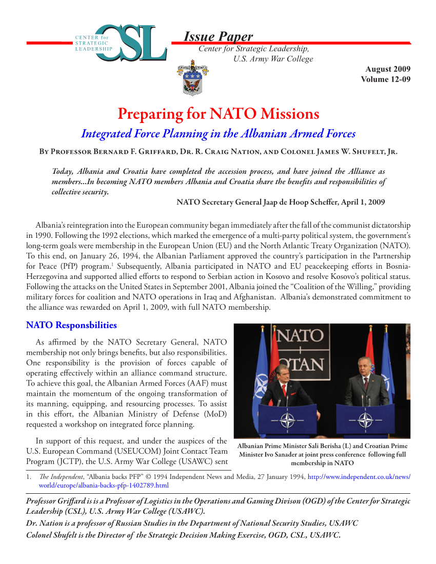  Preparing for NATO Missions: Integrated Force Planning in the Albanian Armed Forces