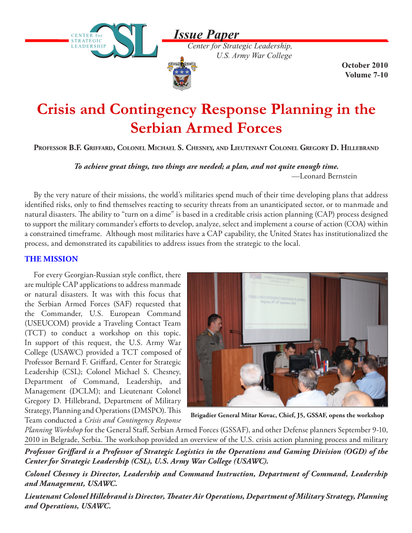  Crisis and Contingency Response Planning in the Serbian Armed Forces