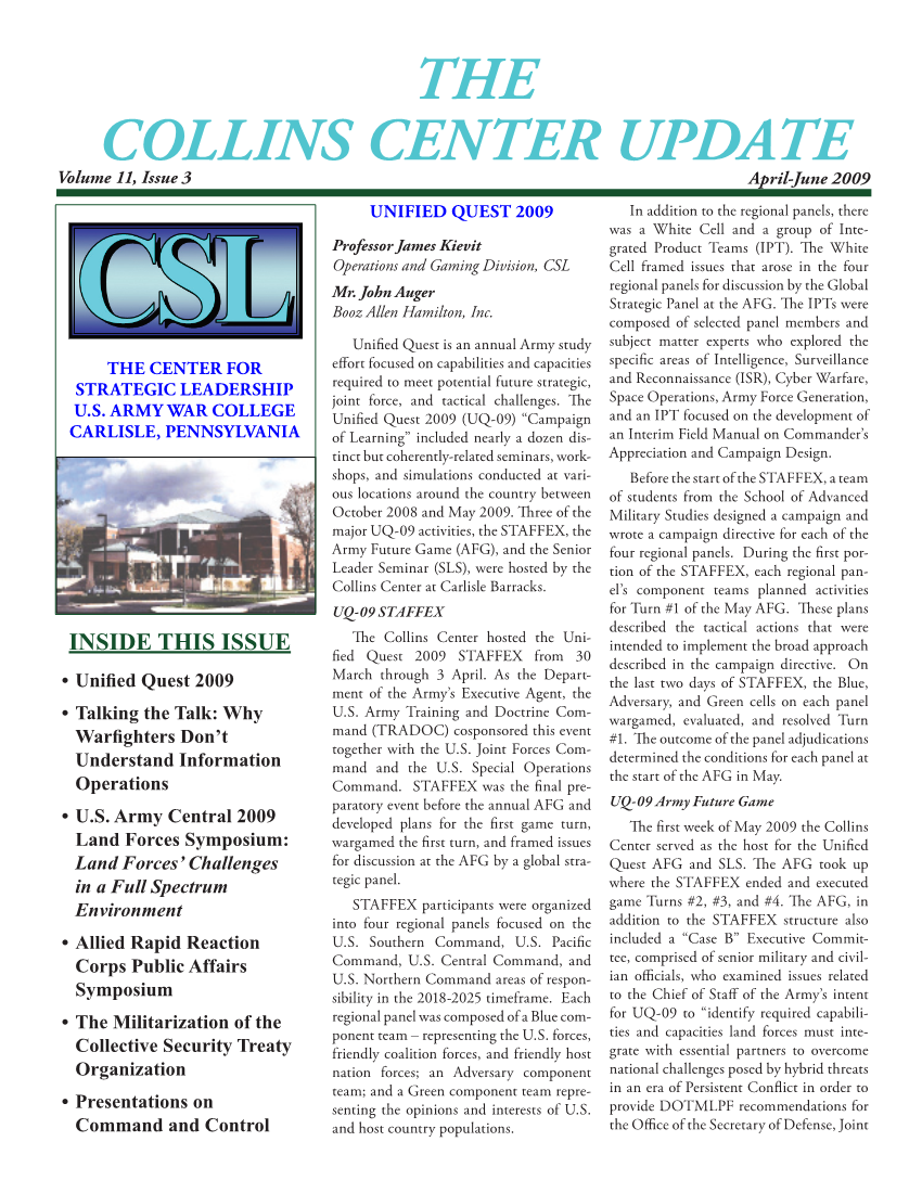  Collins Center Update, Volume 11, Issue 3 (Summer 2009)