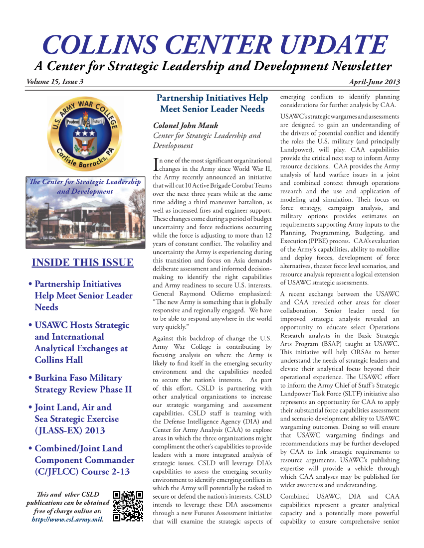  Collins Center Update, Volume 15, Issue 3 (Spring 2013)