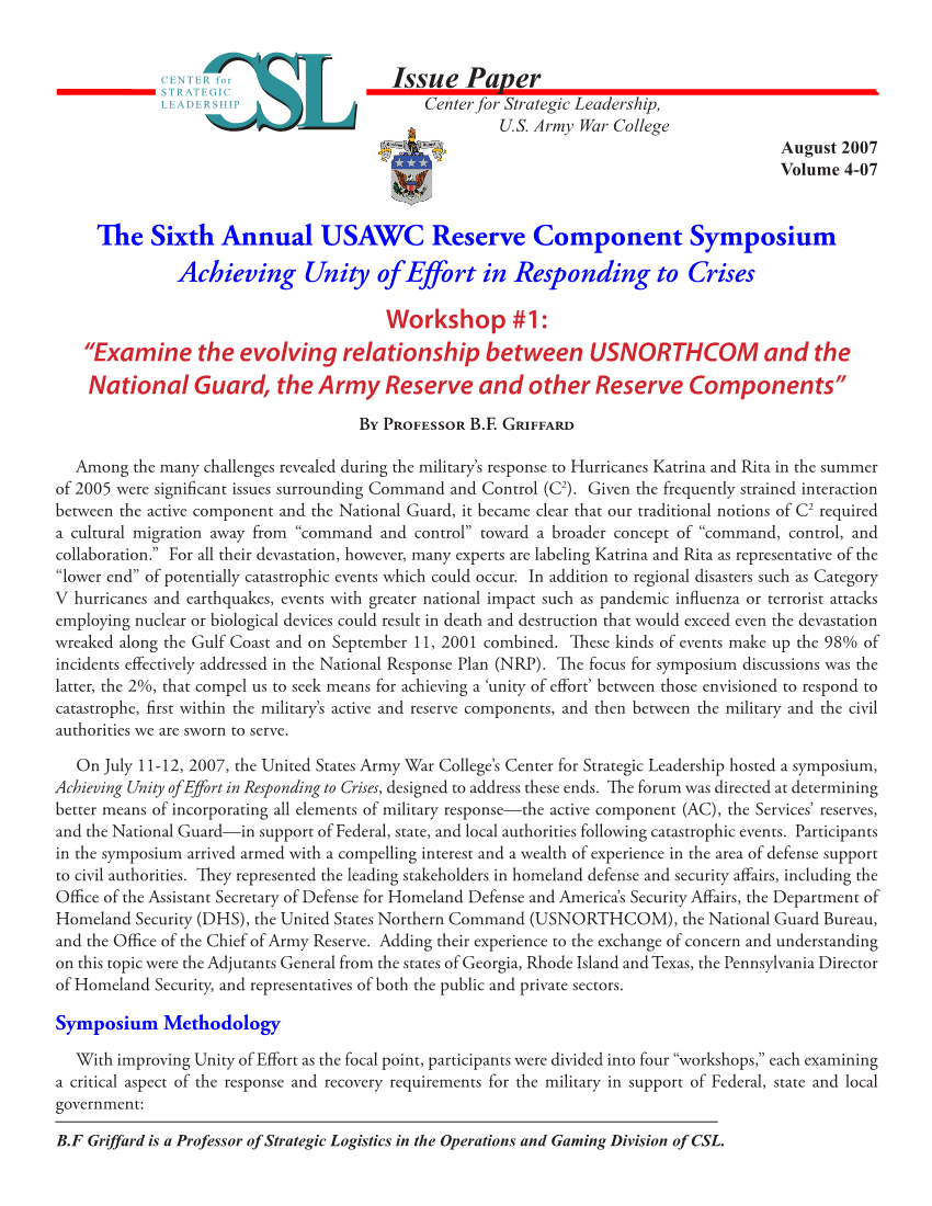  Sixth Annual Reserve Component Symposium Workshop #1