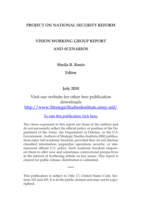  Project on National Security Reform: Vision Working Group Report and Scenarios
