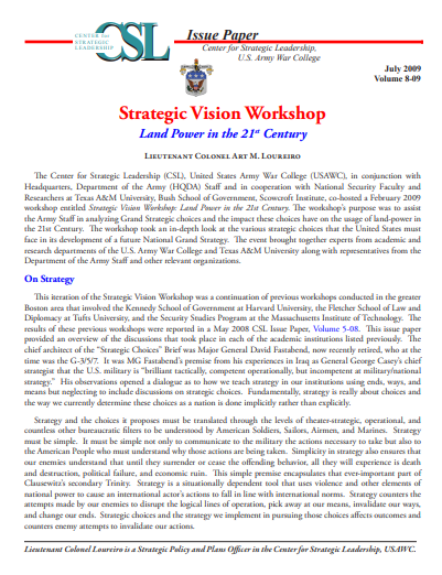  Strategic Vision Workshop: Land Power in the 21st Century