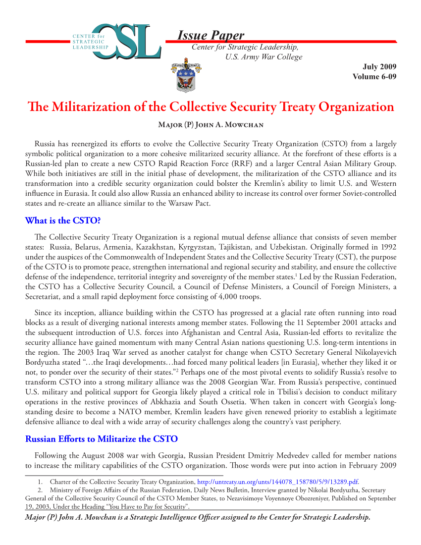 The Militarization of the Collective Security Treaty Organization