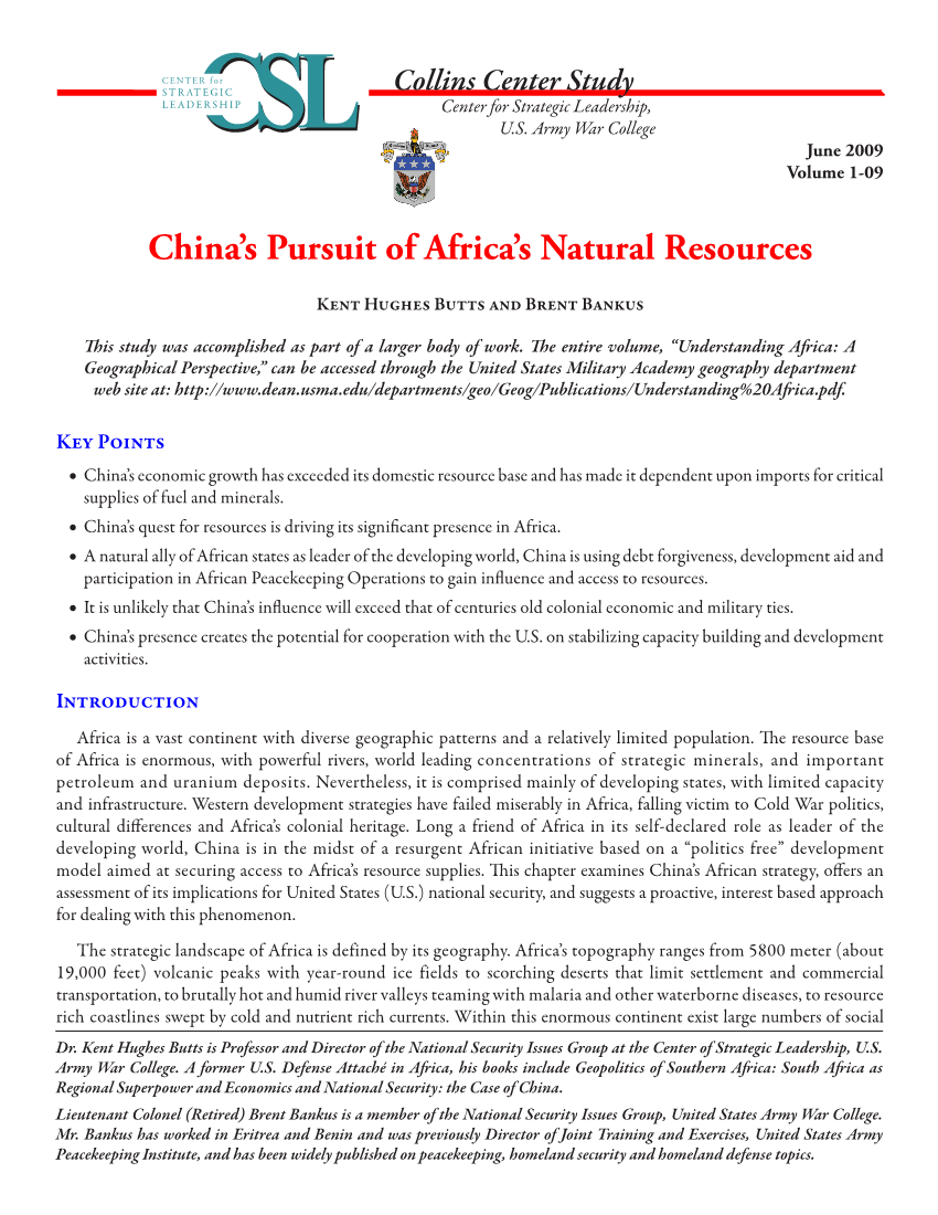  China's Pursuit of Africa's Natural Resources