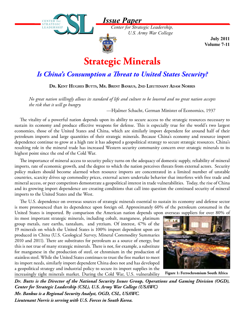  Strategic Minerals: Is China's Consumption a Threat to United States Security?