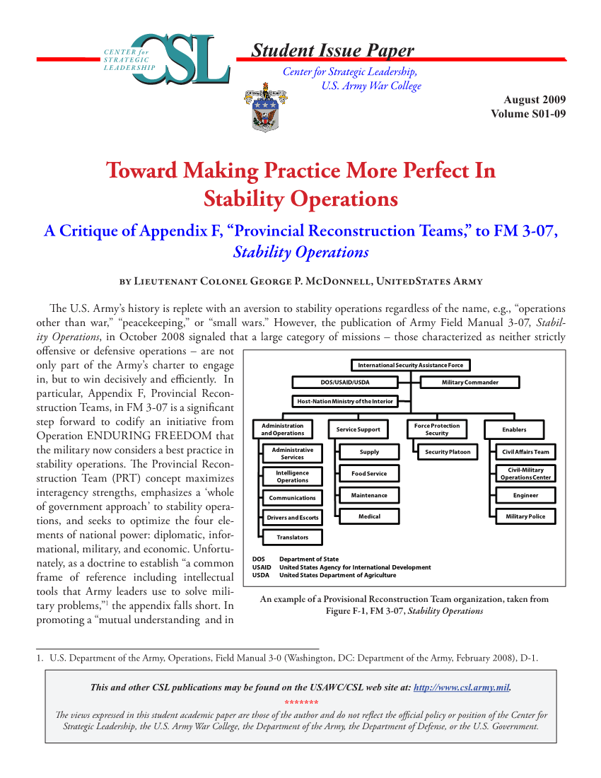  Toward Making Practice More Perfect in Stability Operations