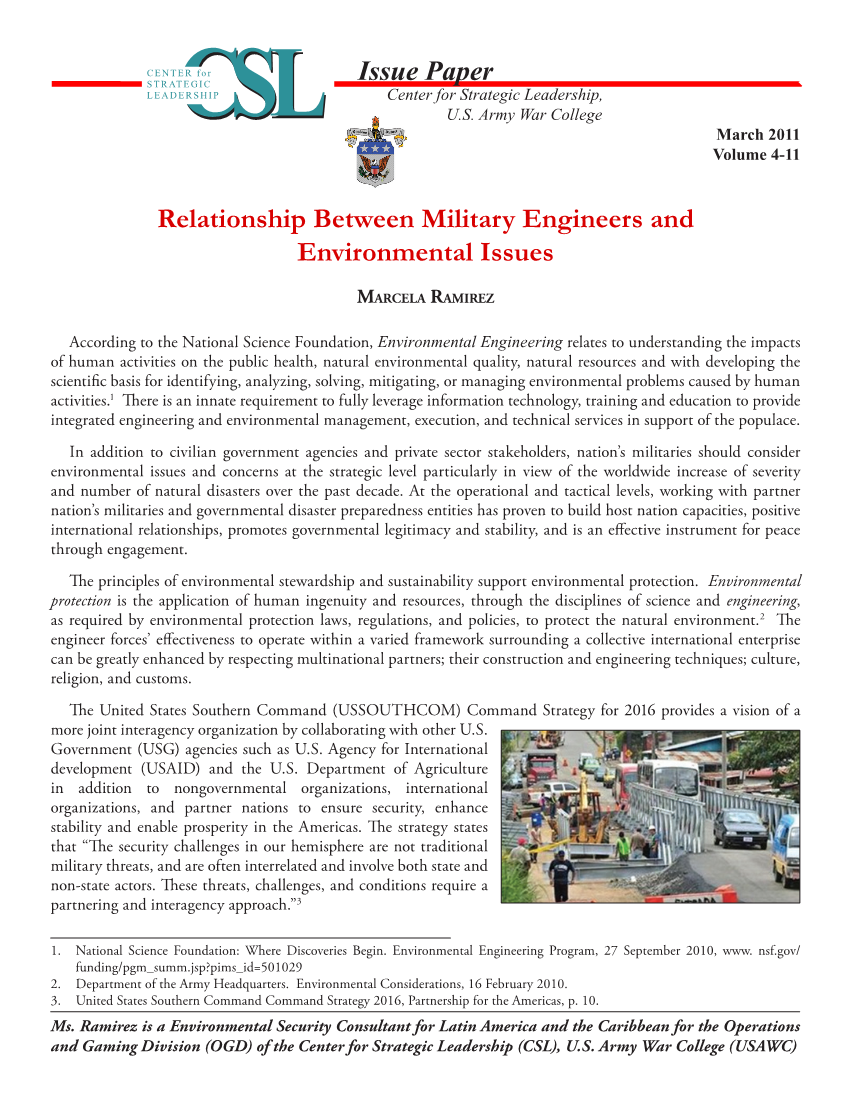  Relationship Between Military Engineers and Environmental Issues