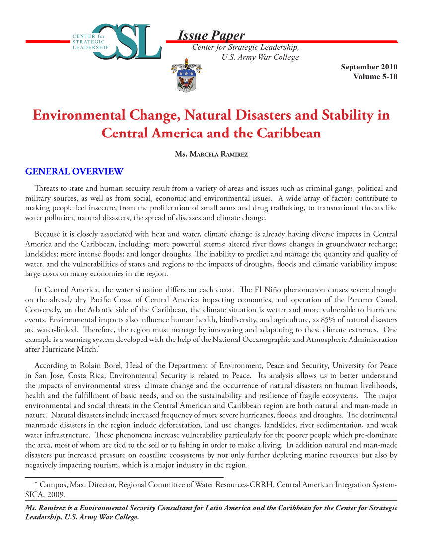  Environmental Change, Natural Disasters and Stability in Central America and the Caribbean