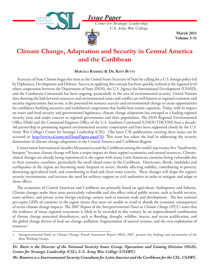  Climate Change, Adaptation and Security in Central America and the Caribbean