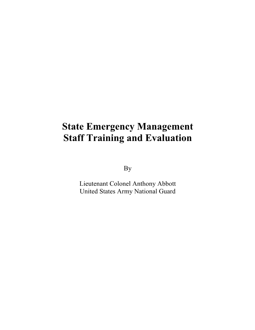  State Emergency Management Staff Training and Evaluation
