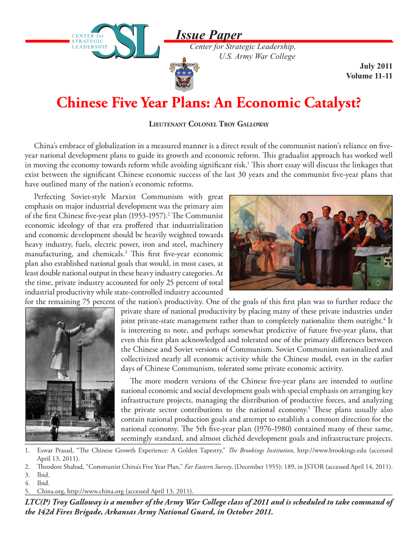  Chinese Five Year Plans: An Economic Catalyst?
