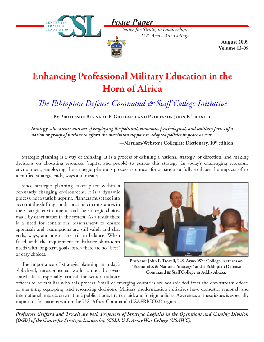  Enhancing Professional Military Education in the Horn of Africa