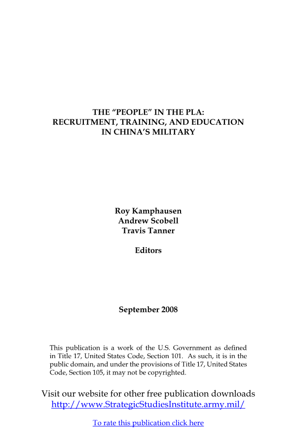  The "People" in the PLA: Recruitment, Training, and Education in China's Military