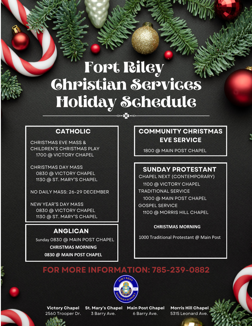  Fort Riley Christian Services Holiday Schedule