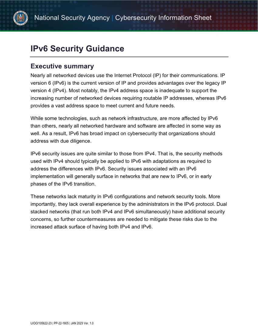  CSI: IPv6 Security Guidance