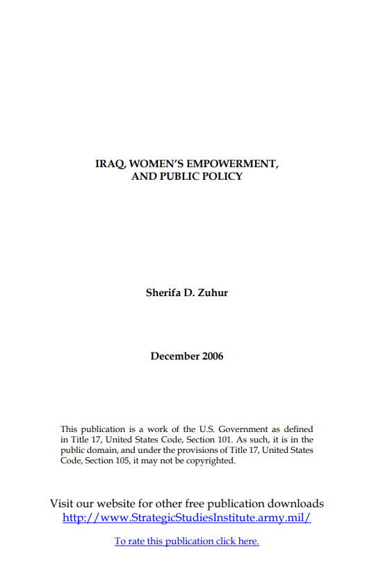  Iraq, Women's Empowerment and Public Policy