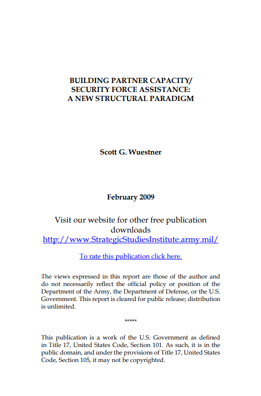  Building Partner Capacity/Security Force Assistance: A New Structural Paradigm