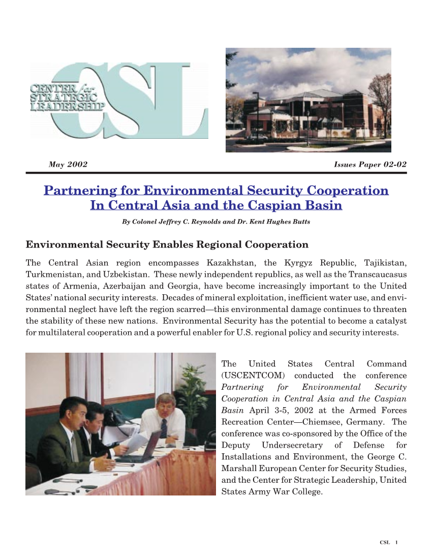  Partnering for Environmental Security Cooperation in Central Asia and the Caspian Basin