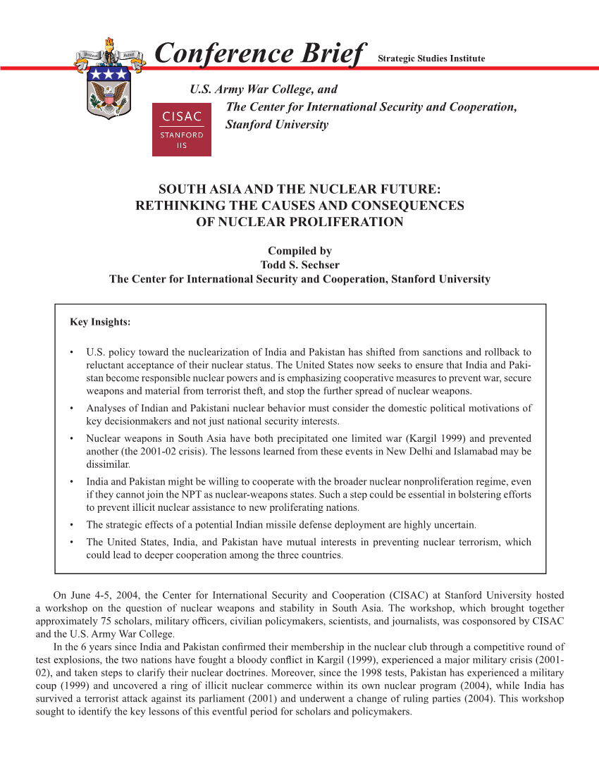  South Asia and the Nuclear Future: Rethinking the Causes and Consequences of Nuclear Proliferation