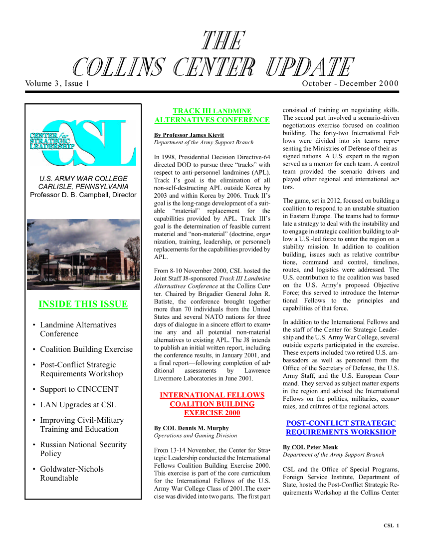  The Collins Center Update Vol 3, Issue 1: October-December, 2000