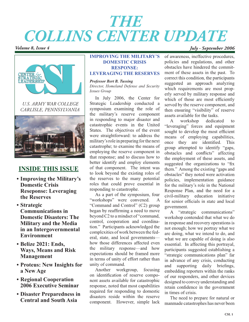  Collins Center Update - Volume 8, Issue 4: July - September 2006