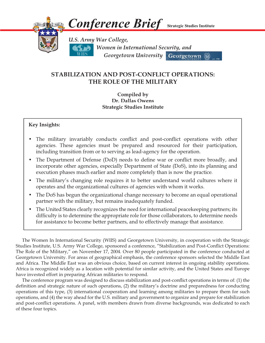  Stabilization and Post-Conflict Operations: The Role of the Military